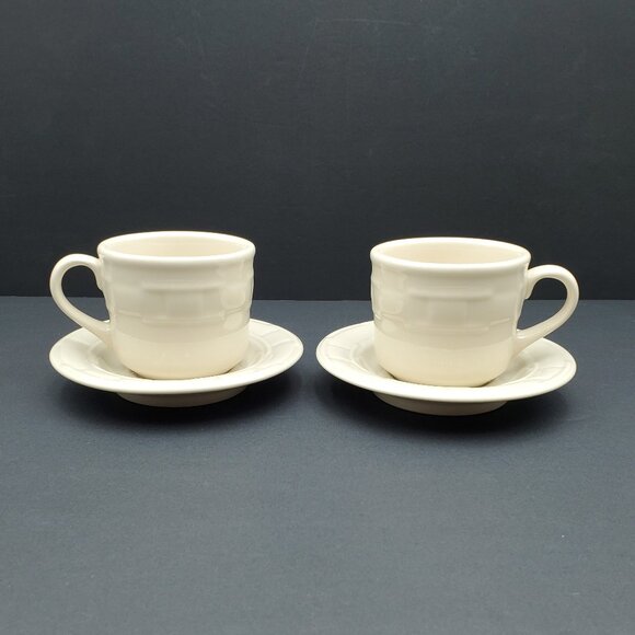 Longaberger Woven Traditions Ivory Mugs & Saucers Flat Cups and Saucers Sets - Picture 1 of 10